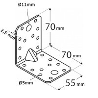 Schwerlast Winkelverbinder mit Sicke 70x70x55x2,5mm KP 4