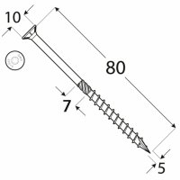 Holzschrauben Großpack 30- 400 mm Senkkopf TX T25 5x80 mm - 200 Stk.